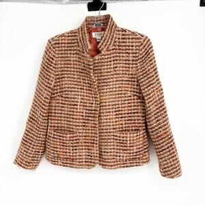Talbots Orange & Brown 100% Wool Blazer Snap Buttons Size 8P‎ Fall Business